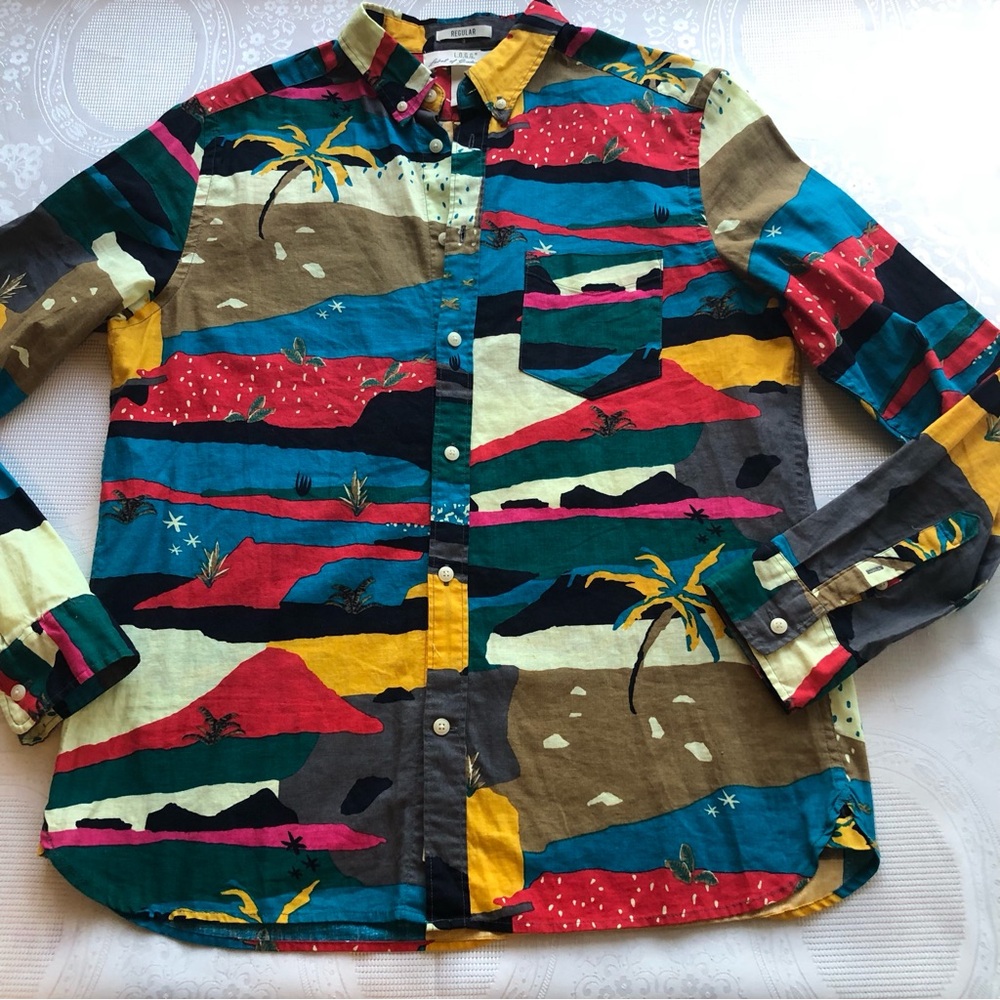 L.O.G.G By H&M Multicolored Native American Graphic Men’s Size M Button-Up Shirt